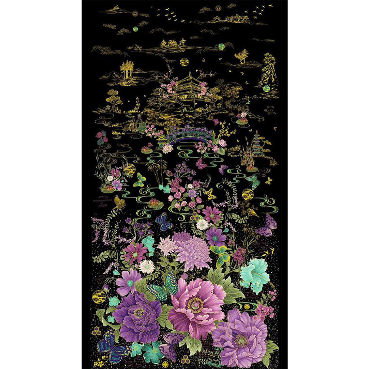 【蘭子 】Flower Motif All In One Japanese Purple Floral Large W/metallic Timeless Treasures